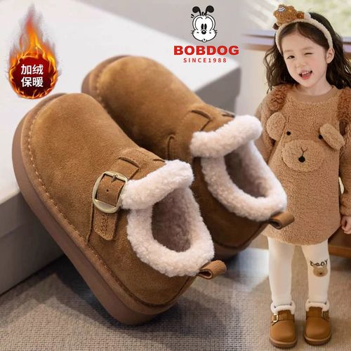 巴布豆儿童雪地棉2025冬季款鞋子女童雪地靴大童棉鞋加绒加厚冬鞋主图