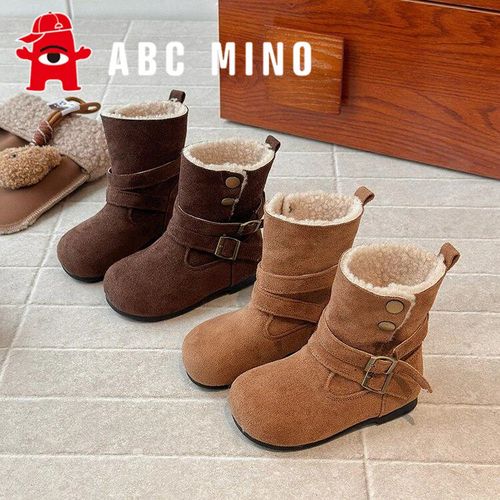 ABC MINO女童鞋子加绒短靴2025新款冬季儿童保暖皮靴中大童雪地靴主图
