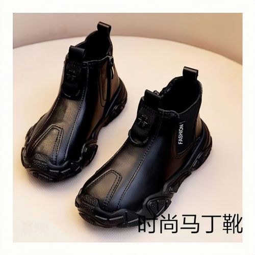 儿童马丁靴靴子皮鞋潮款真皮软底鞋子加绒洋气皮靴男童大童3-6岁主图