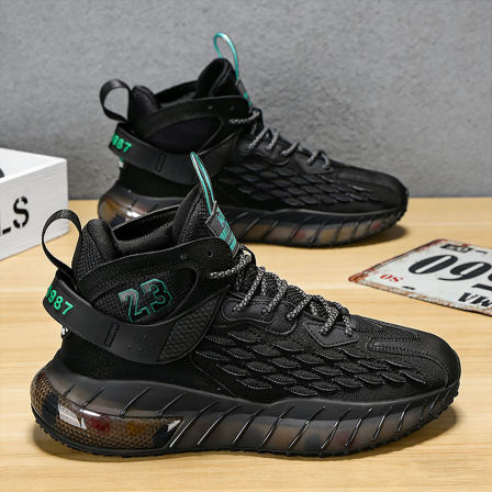 高筒鞋男款青少年耐磨实战篮球鞋网面透气学生百搭防滑气垫运动鞋