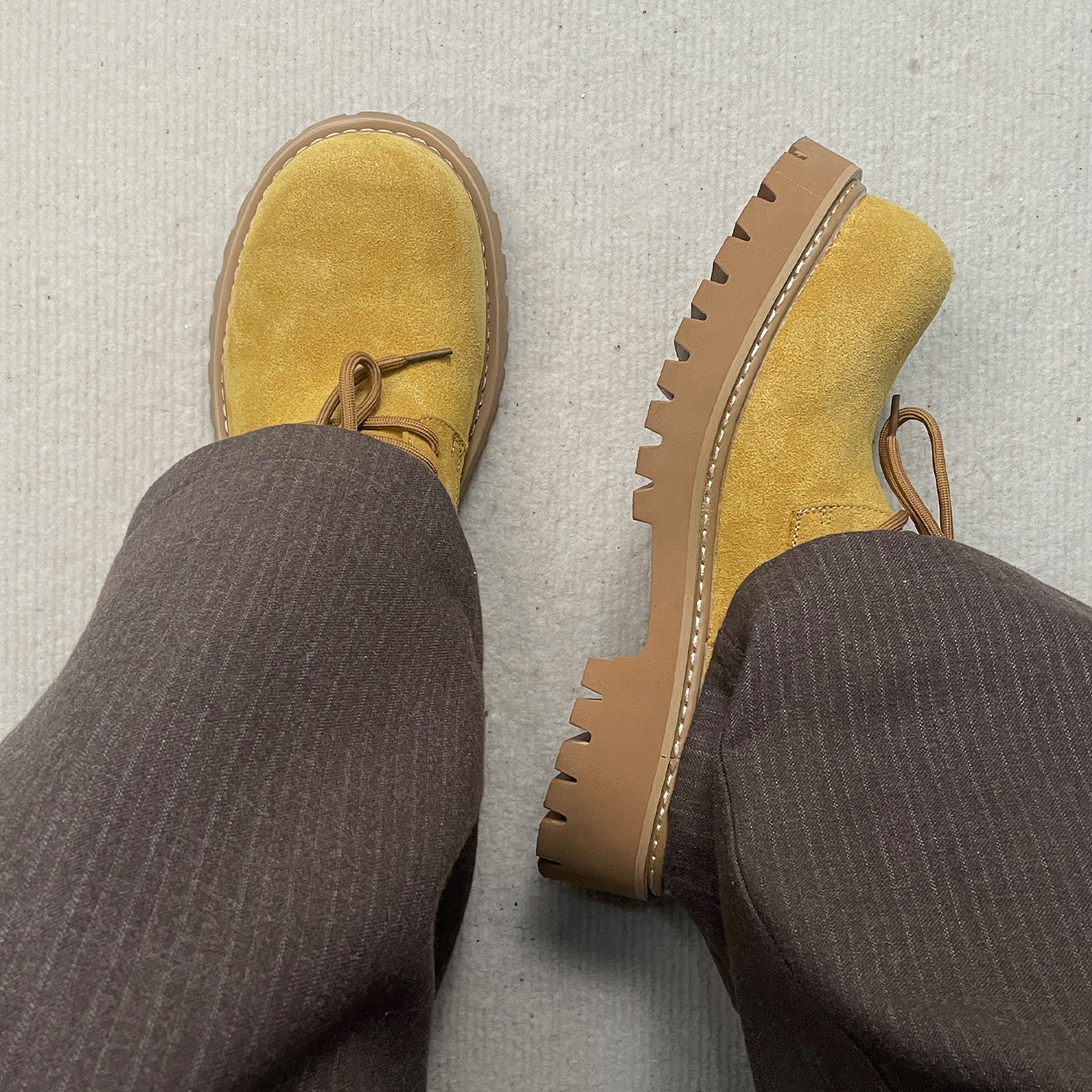 米奇翻毛大头德比鞋男士低帮复古工装大黄靴厚底增高休闲通勤皮鞋主图