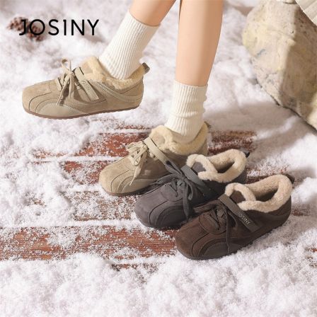 卓诗尼加绒德训鞋女2025冬季新款爆款保暖棉鞋百搭厚底外穿毛毛鞋