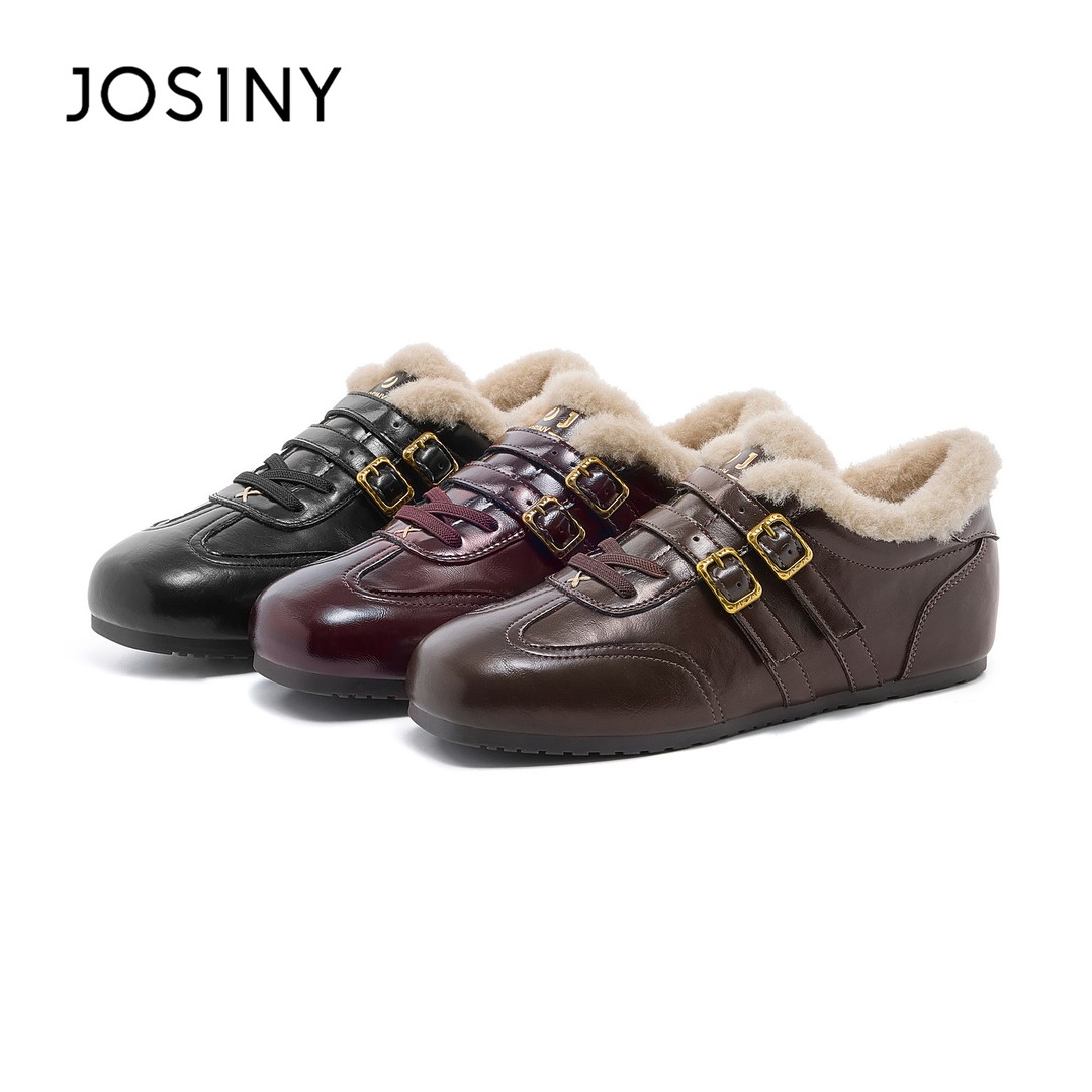 卓诗尼加绒保暖阿甘德训鞋女2025新款冬季复古百搭舒适休闲魔术贴主图