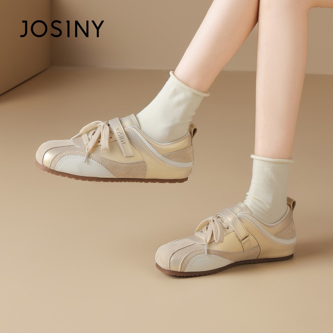 卓诗尼琥珀流光德训鞋女2025秋季新款真皮软底增高系带时尚休闲鞋主图
