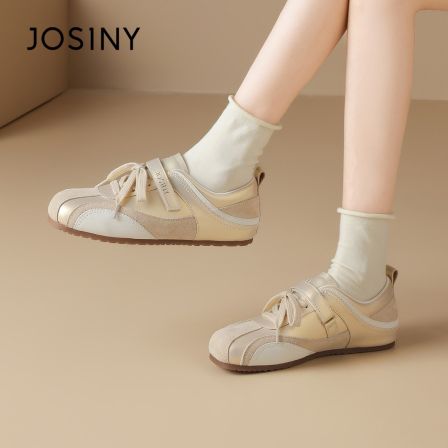 卓诗尼琥珀流光德训鞋女2025秋季新款真皮软底增高系带时尚休闲鞋