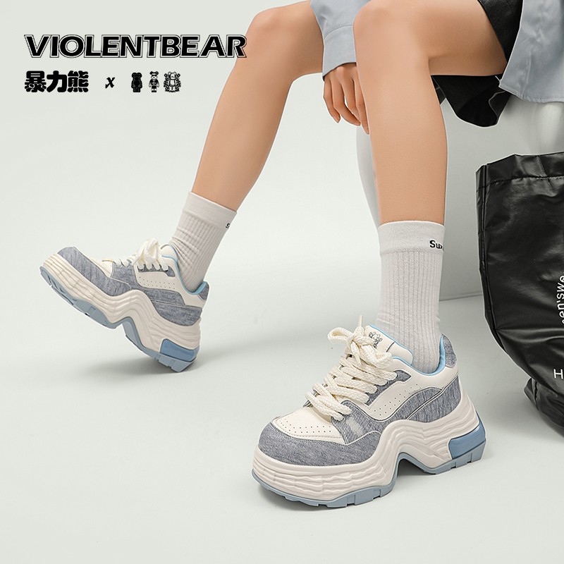 时尚百搭复古厚底拼色真皮老爹鞋主图