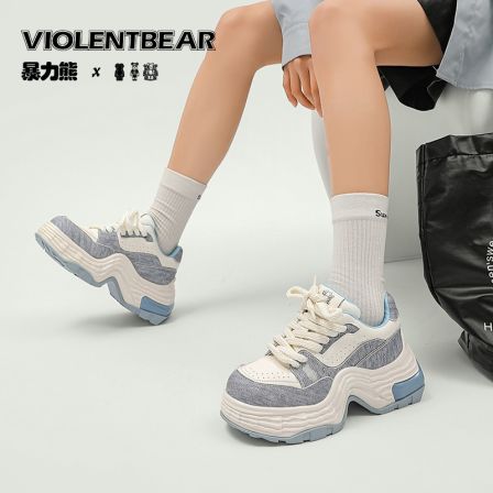 时尚百搭复古厚底拼色真皮老爹鞋