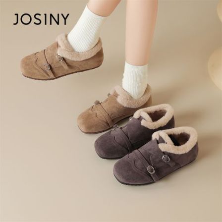 卓诗尼加绒德训鞋女2025冬季新款棉鞋潮流时尚百搭厚底增高毛毛鞋