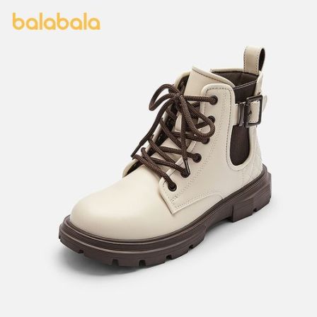 【巴拉巴拉】儿童靴子马丁靴女童秋冬防滑短靴复古英伦风鞋子潮流