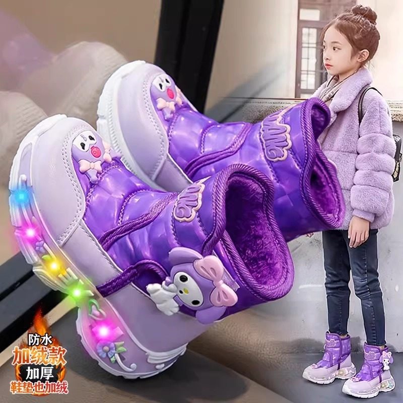 女童雪地靴2026新款冬季儿童加厚保暖大棉鞋公主女孩宝宝发光棉靴主图