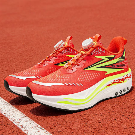 跑鞋中大童不系带男鞋双网透气初中生无碳板软底本命全红色运动鞋