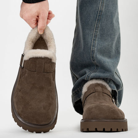 小土豆厚底勃肯鞋男款穆勒鞋全包冬季加绒保暖增高棉鞋毛毛雪地靴