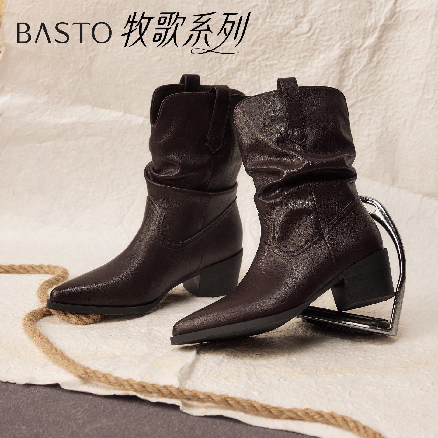 【蜜蜂惊喜社】百思图短筒靴骑士靴F3061DZ5Z主图