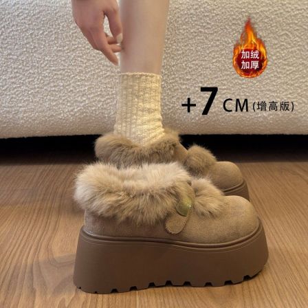 毛茸茸保暖复古勃肯鞋女2025年新款冬季加绒小个子增高棉鞋雪地靴