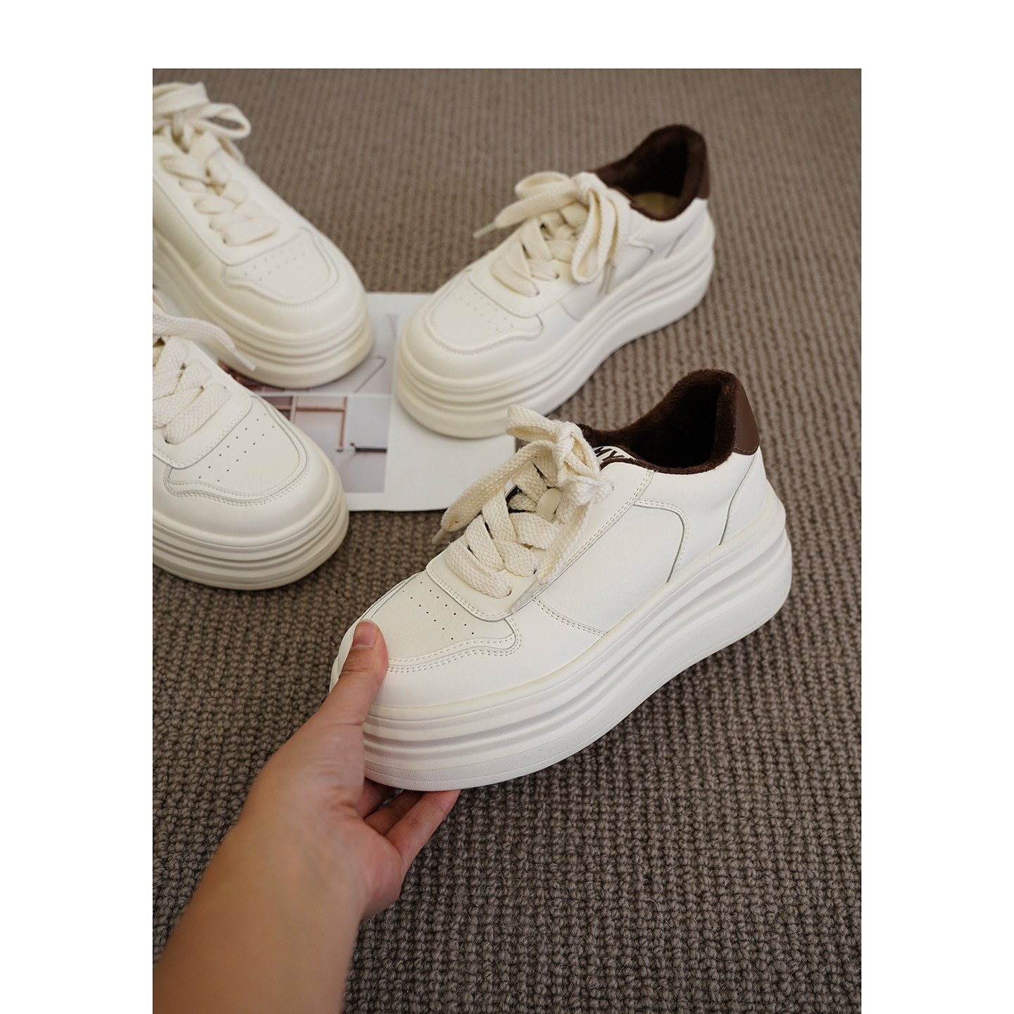 现货告别7折 再见一米五~牛皮松糕底加绒真皮板鞋女冬＜MQZSH007主图