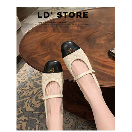 真皮~内增高山茶花玛丽珍鞋女2026新款一脚蹬瓢鞋小香风菱格单鞋