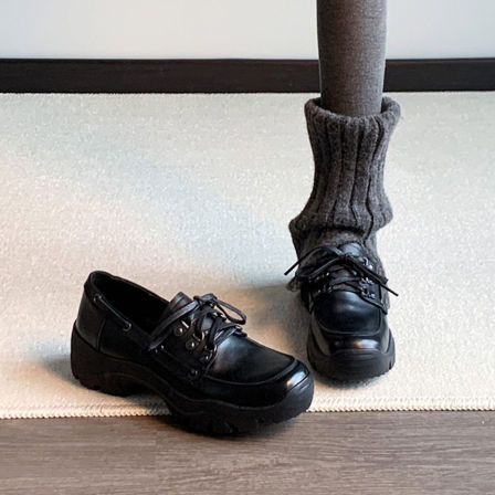 羊皮版~复古风系带深口乐福鞋女厚底真皮运动舒适单鞋休闲小皮鞋