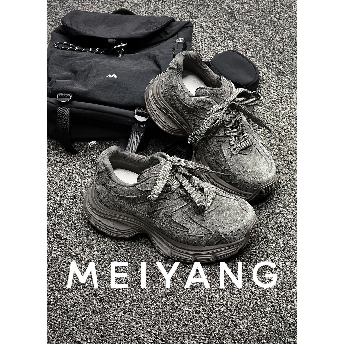 美洋MEIYANG 涡轮老爹鞋二号 磨砂哑光复古圆头厚底休闲鞋-周五主图