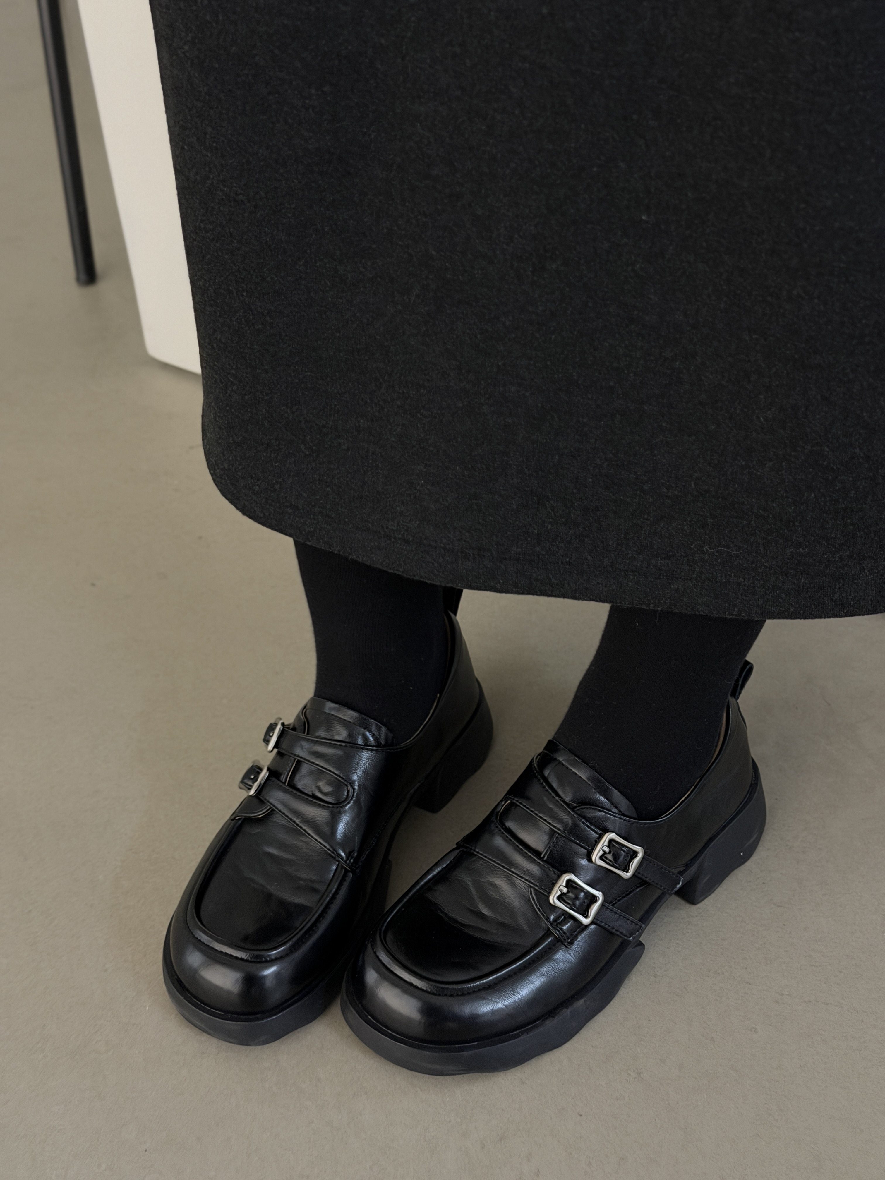 MFX 2026春款英伦风皮带扣小皮鞋乐福鞋粗跟厚底一脚蹬 399-17WX主图