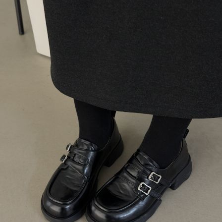 MFX 2026春款英伦风皮带扣小皮鞋乐福鞋粗跟厚底一脚蹬 399-17WX