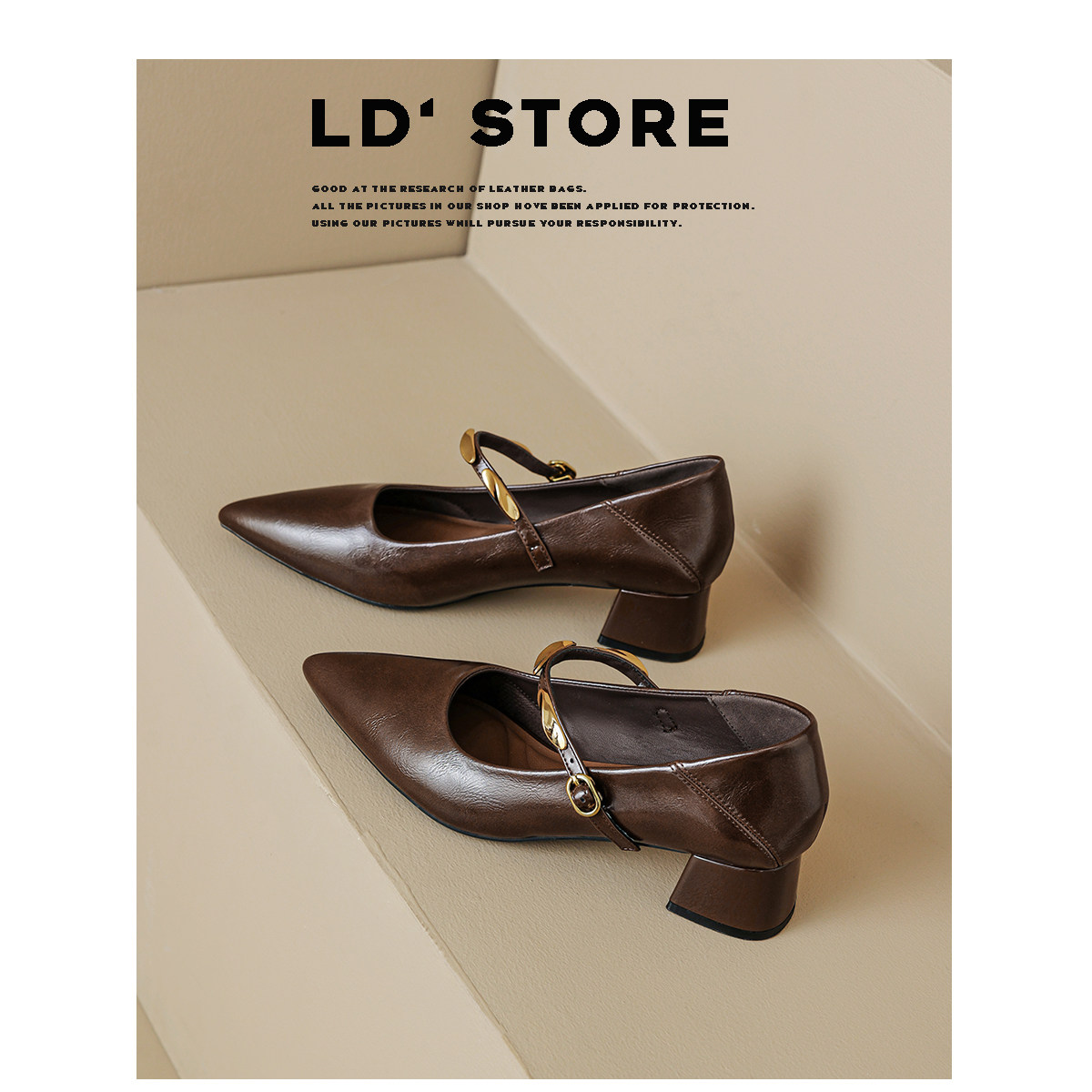 真皮~复古粗跟玛丽珍单鞋女2026春内增高绝美黑色法式尖头高跟鞋主图