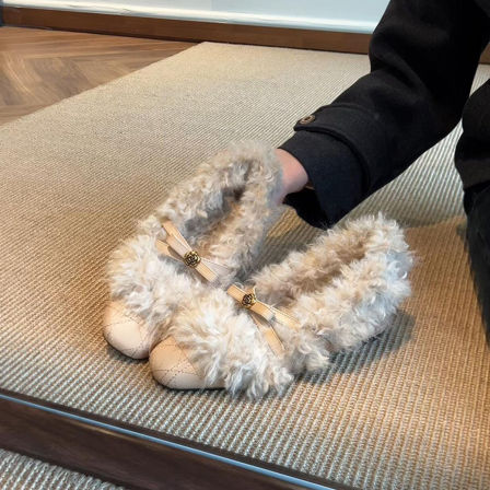 羊皮版~温柔复古风气质百搭加绒保暖浅口单鞋女日常通勤外穿棉鞋