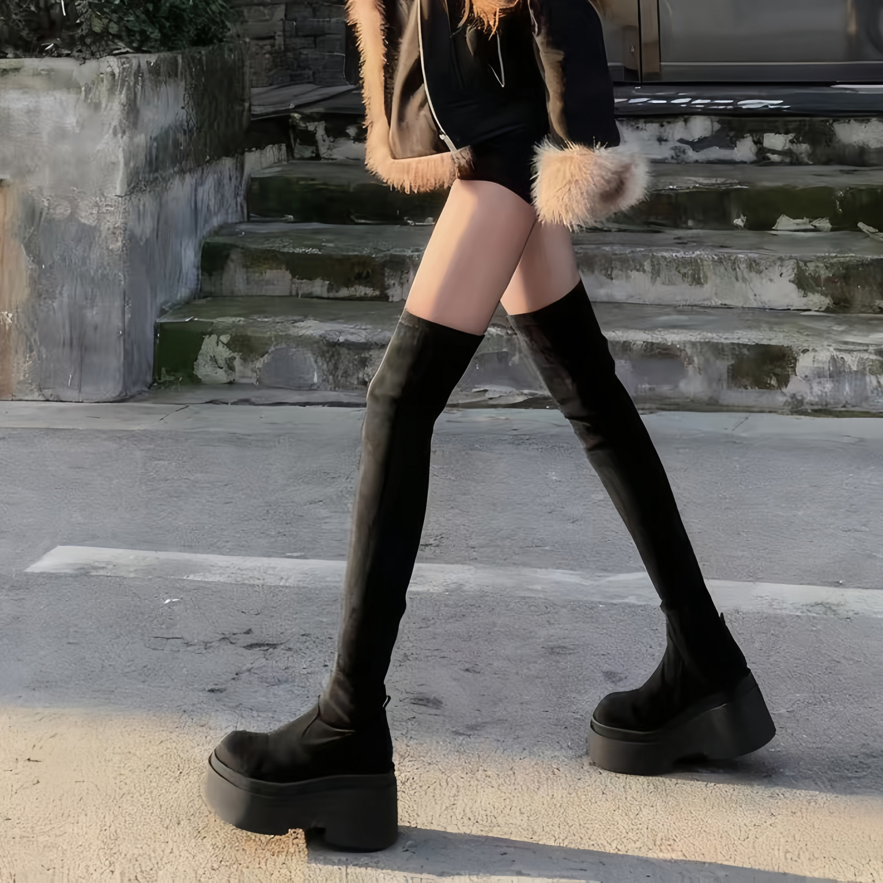 方小九~小个子厚底长筒靴女秋冬显瘦长靴过膝靴弹力瘦瘦靴高筒靴主图