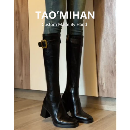 真皮巨好看黑色高跟骑士靴女2025新款高筒瘦瘦靴加绒粗跟长筒靴子