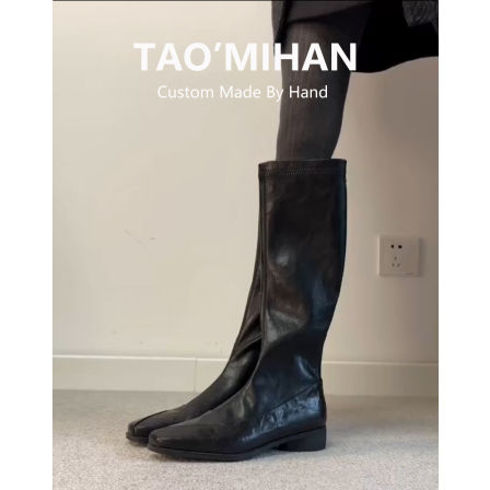 真皮黑色低跟弹力瘦瘦靴长靴女2025新款高筒骑士靴不过膝长筒靴子