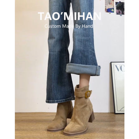 真皮巨好看瘦瘦靴女2025年秋冬季新款粗跟马丁靴加绒高跟鞋短靴子