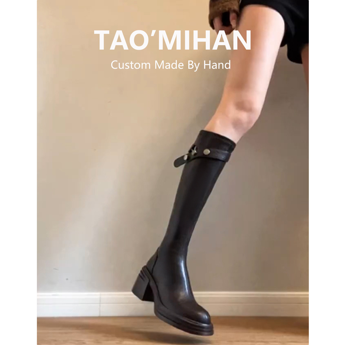 真皮巨好看高跟长筒靴女2025新款增高粗跟小个子高筒弹力瘦瘦靴子主图