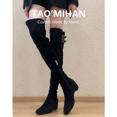 真皮内增高过膝长靴女2025新款方头高筒骑士靴加绒瘦瘦靴长筒靴子