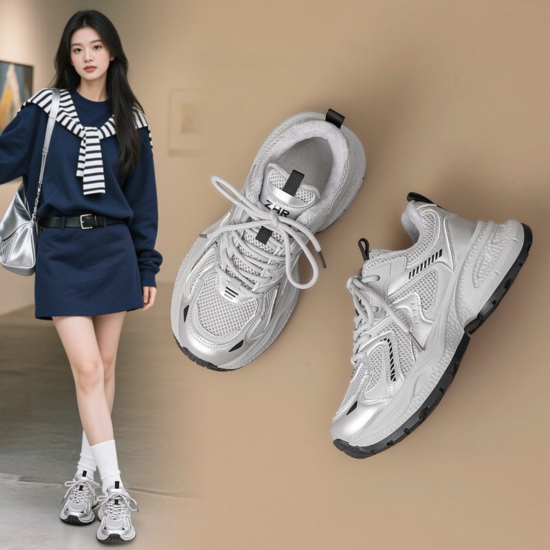 厚底增高加绒休闲老爹鞋女2025年秋冬季新款百搭保暖轻便运动鞋子主图