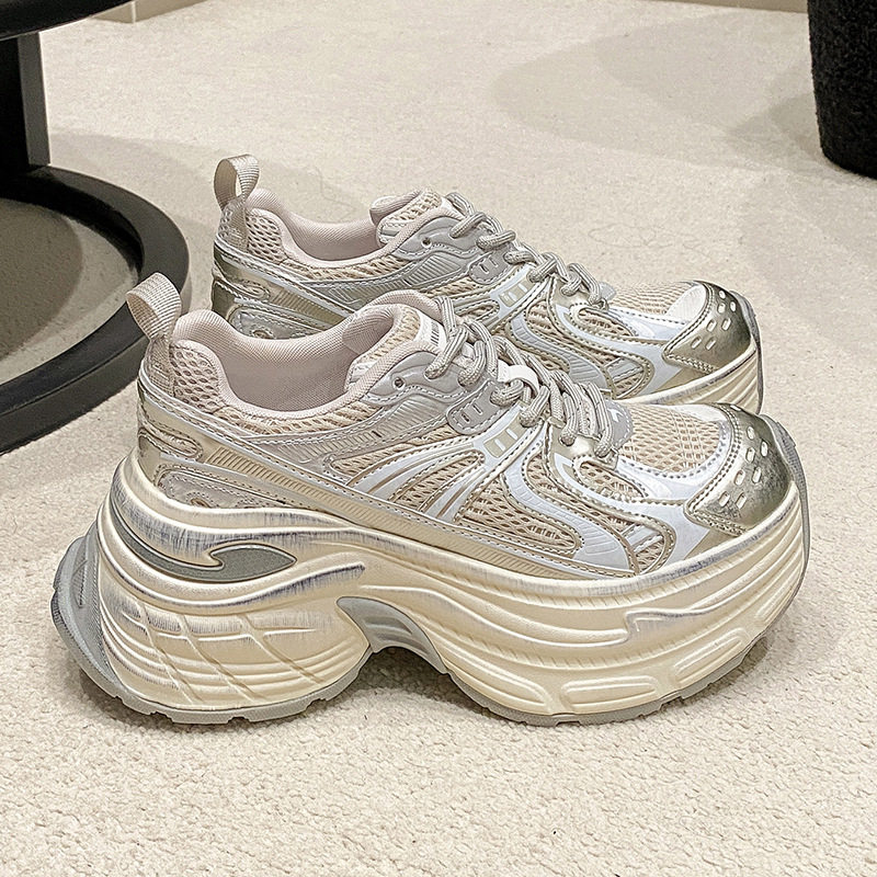 厚底时尚银色反光条老爹鞋2025秋冬季新款百搭休闲内增高运动鞋子主图