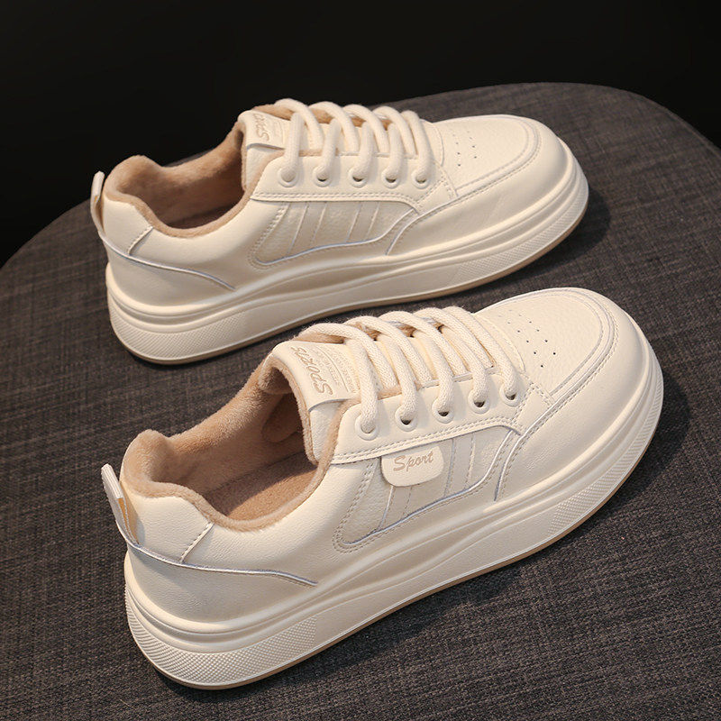 踩屎感加绒保暖小白鞋女2025秋冬季新款百搭防滑休闲时尚运动板鞋主图