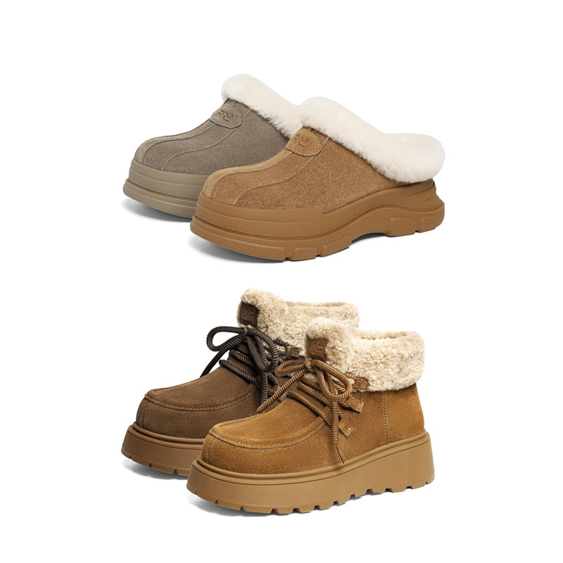 【李佳琦年货预售母婴节】红蜻蜓厚底加绒半拖时尚保暖女拖鞋子主图