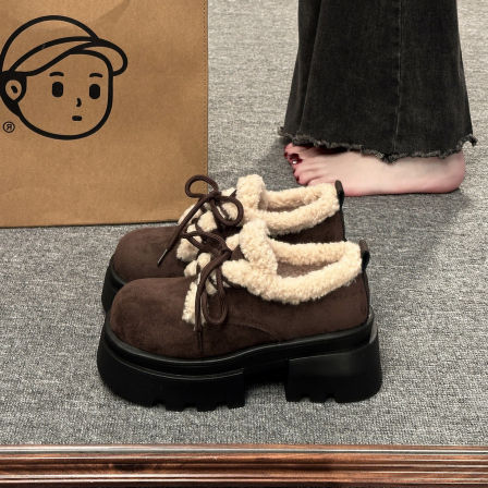 复古厚底保暖时尚小皮鞋女2025秋冬季新款百搭外穿加绒加厚勃肯鞋