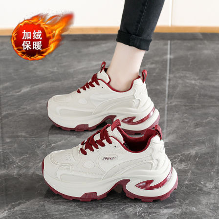 真皮厚底港风老爹鞋女款2025秋冬季新款百搭加绒保暖小个子运动鞋