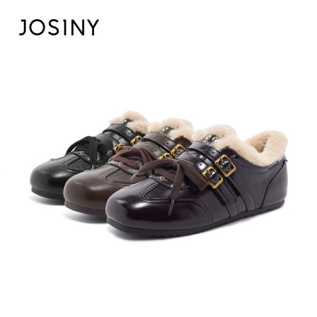 卓诗尼加绒保暖阿甘德训鞋女2025新款冬季复古魔术贴百搭休闲棉鞋