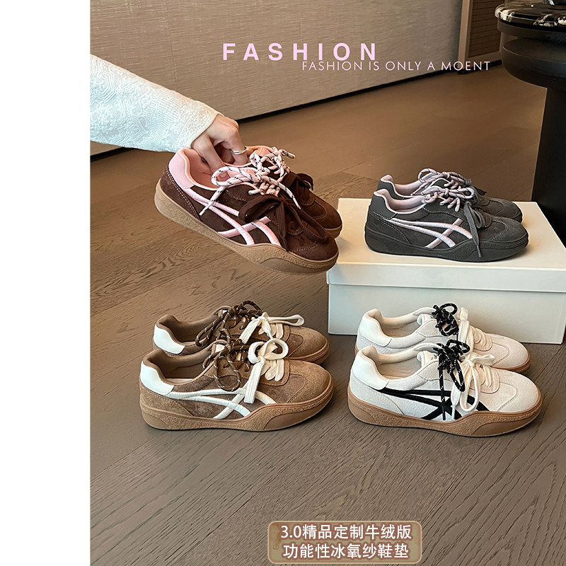 【牛绒版电绣德训】大叔家真皮厚底德训鞋女2026年款春运动阿甘鞋主图