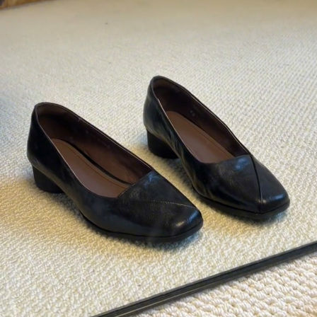 羊皮版~时尚潮流复古风方头浅口单鞋女一脚蹬低跟时装通勤工作鞋