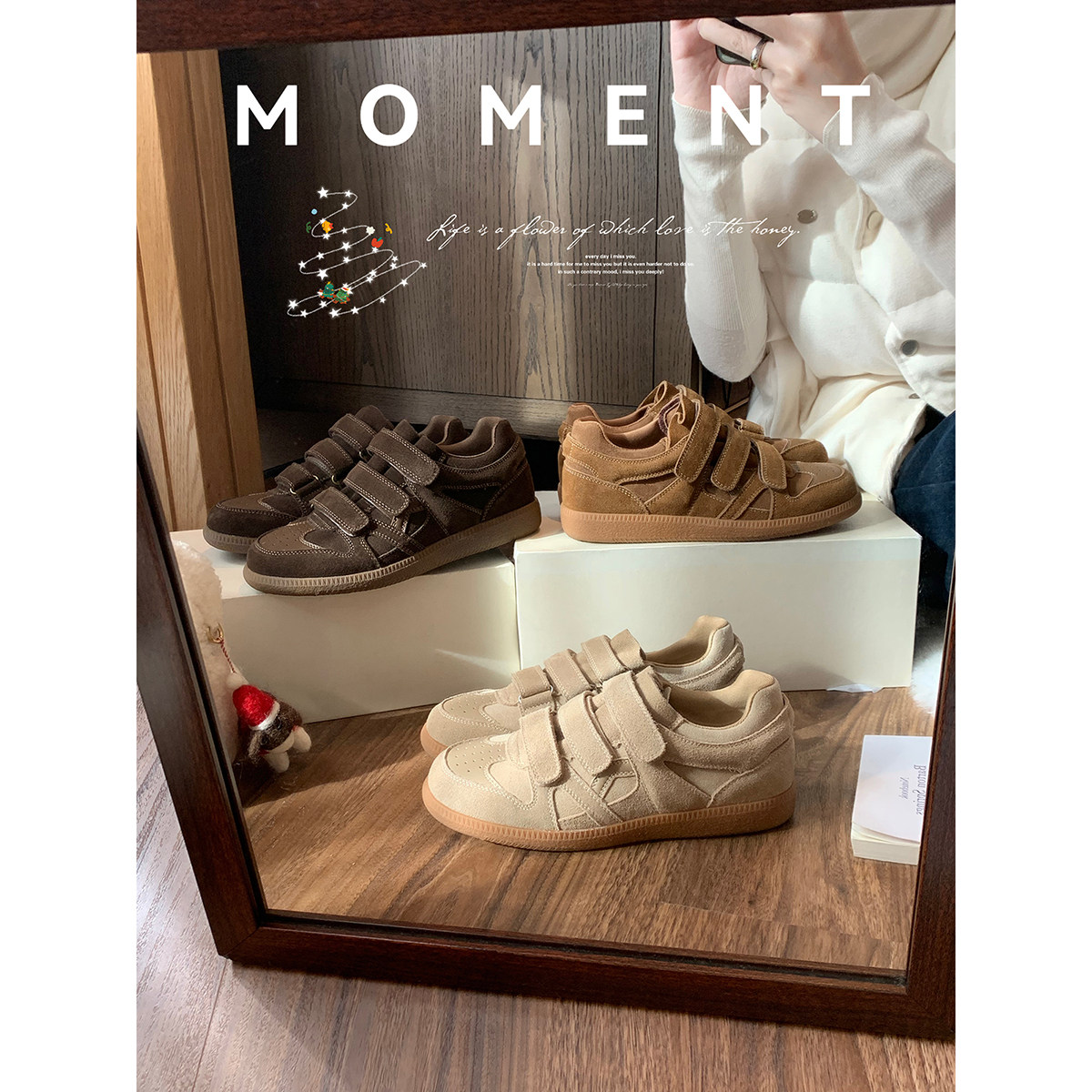 葡萄妈studiolee 增高3.5cm~懒人魔术贴圆头拼接薄底板鞋休闲鞋女主图