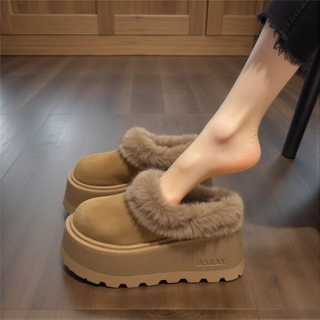 【水貂绒】包头毛毛拖鞋女2025新款冬季厚底增高加绒保暖勃肯棉鞋
