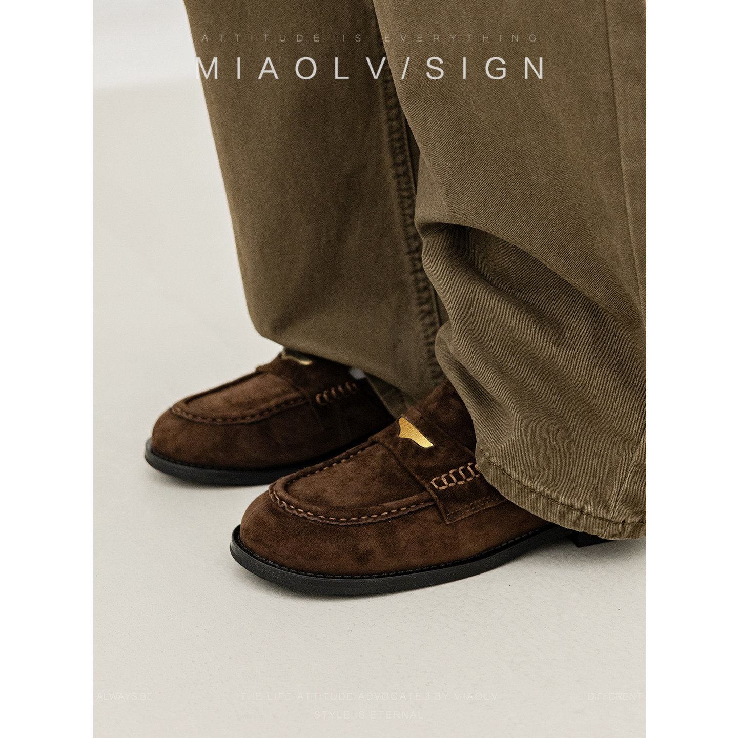 妙侣浪漫笔记棕色真皮英伦风乐福鞋女款春季百搭一脚蹬粗跟小皮鞋主图