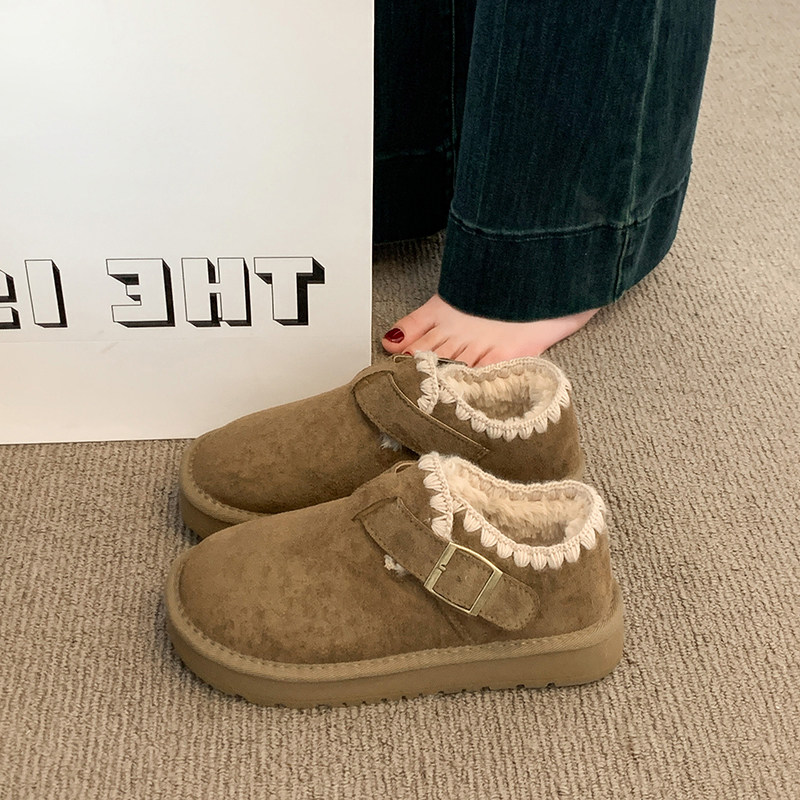 厚底加绒保暖勃肯鞋女冬季2025新款一脚蹬低帮雪地靴面包棉鞋主图