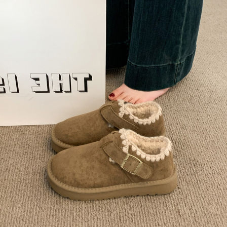 厚底加绒保暖勃肯鞋女冬季2025新款一脚蹬低帮雪地靴面包棉鞋