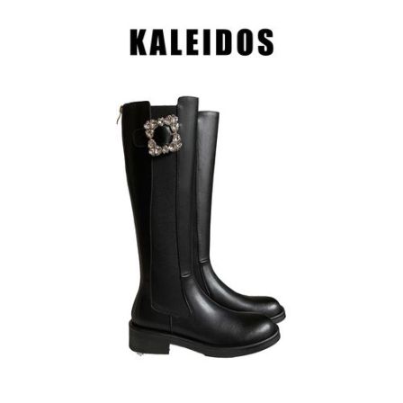 KALEIDOS  粗跟水钻方扣大筒围显腿高筒时尚百搭骑士靴5cm