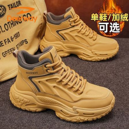 德尔惠男鞋东北防水大黄靴户外钓鱼登山鞋运动硬汉工装休闲马丁靴