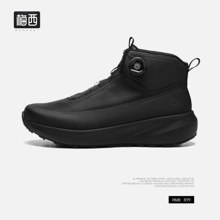 【梅西】秋冬加绒保暖高帮减震旋转纽扣男士黑色户外休闲鞋LW6117