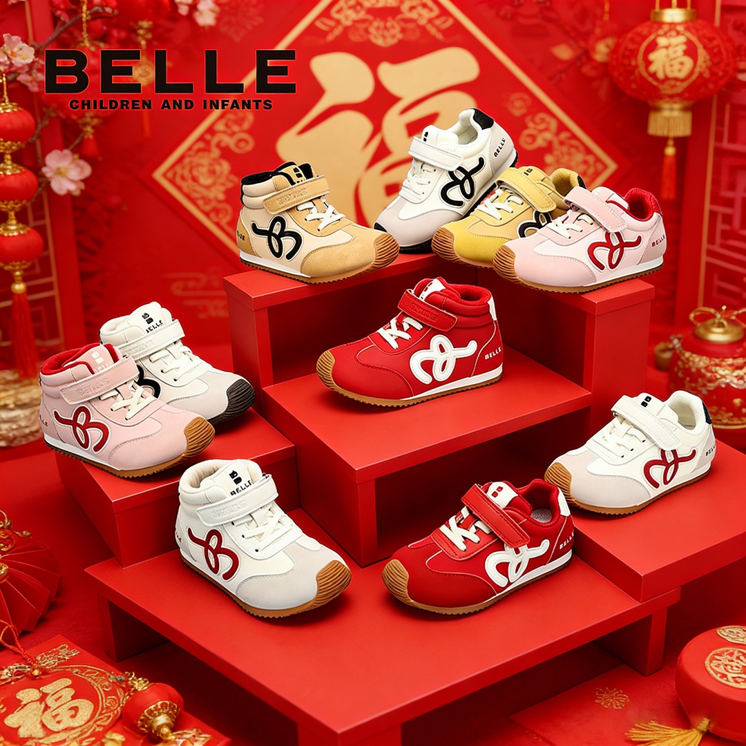 百丽儿童秋冬新品轻便男女童运动鞋学生大童潮鞋红色新年鞋RK0235主图